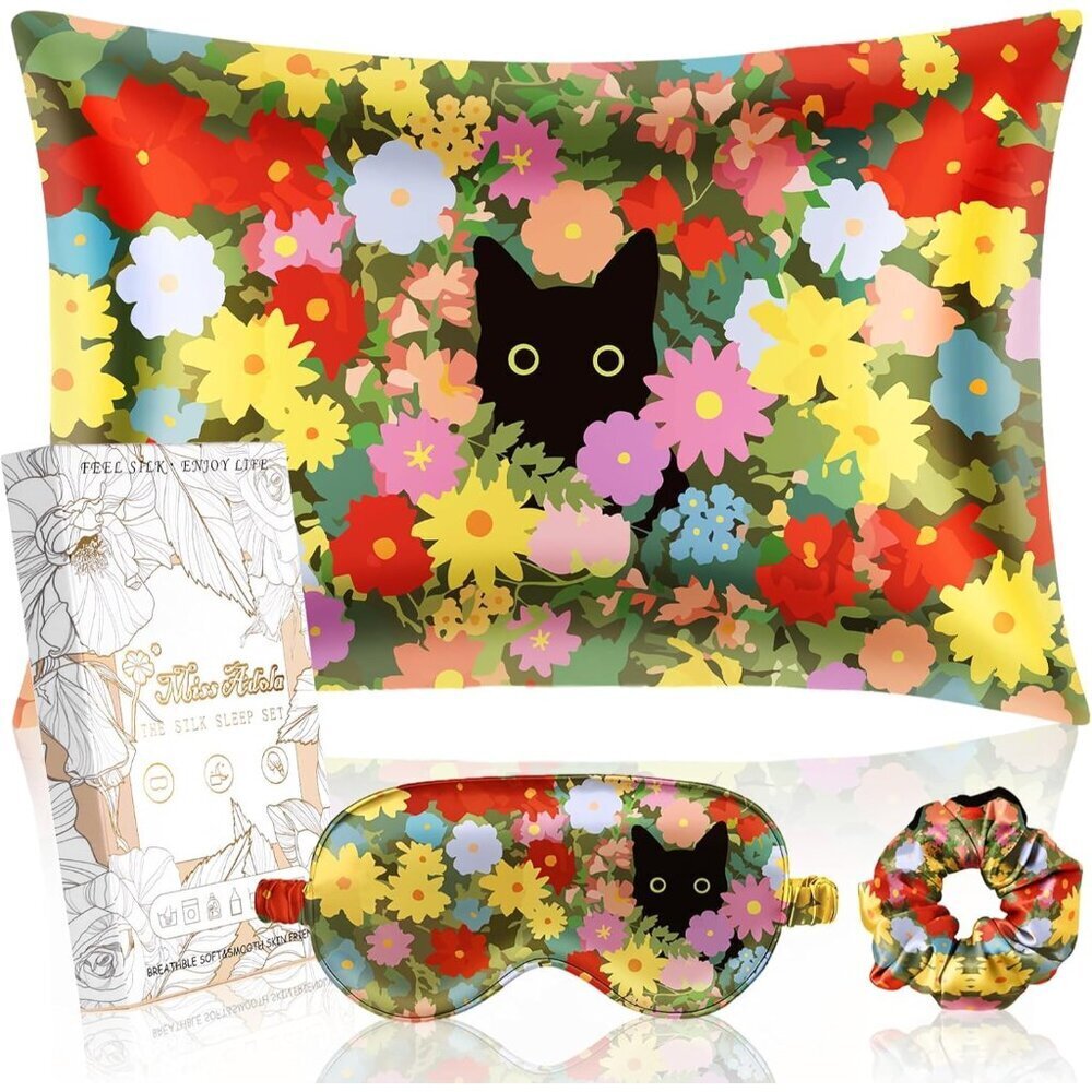 Silk Pillowcase with Eye Mask & Scrunchie for Hair Skin Standard 26x20